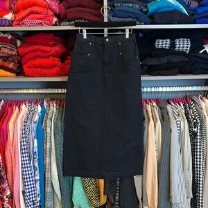 Real Comfort long black slit back denim skirt size 4